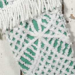 Fluffy Green & White Vintage Chenille Christmas Stocking With Matching Cuff - Wedding Ring, Flower - thumbnail 2