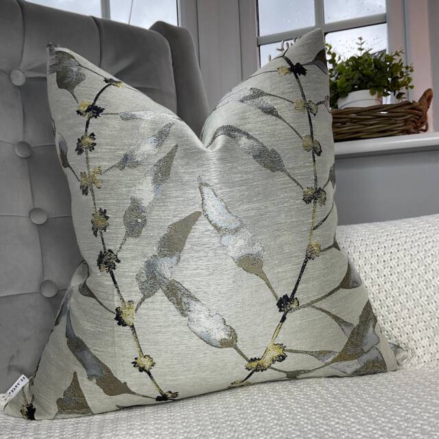 Abstract Leaf Design Cushion Cover, Decorative Pillow Grey - Gold Double Sided , Throw Cover For Sofa Or Bed - image 1