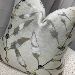 Abstract Leaf Design Cushion Cover, Decorative Pillow Grey - Gold Double Sided , Throw Cover For Sofa Or Bed - thumbnail 3