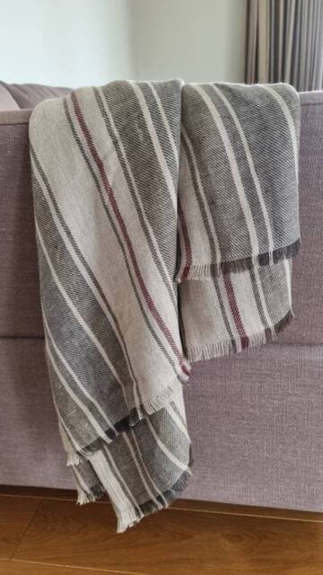 Linen Throw Blanket, Natural Linen Bed Coverlet, Soft Striped, Gray Cover, Boho Nordic - image 1