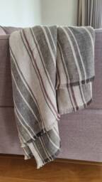 Linen Throw Blanket, Natural Linen Bed Coverlet, Soft Striped, Gray Cover, Boho Nordic - thumbnail 1