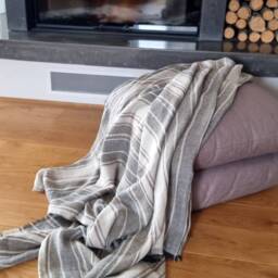Linen Throw Blanket, Natural Linen Bed Coverlet, Soft Striped, Gray Cover, Boho Nordic - thumbnail 2