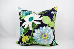 Navy, Blue, Green, Yellow & White Big Floral Pillow Cover, 20 X Inch Throw Pillow, Toss Pillow, Accent - thumbnail 1
