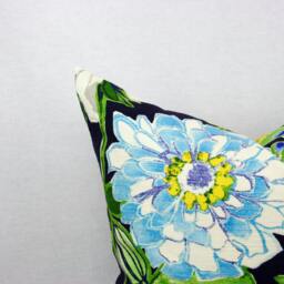 Navy, Blue, Green, Yellow & White Big Floral Pillow Cover, 20 X Inch Throw Pillow, Toss Pillow, Accent - thumbnail 2