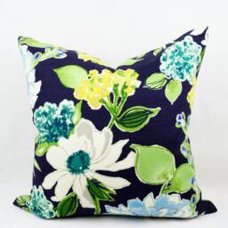 Navy, Blue, Green, Yellow & White Big Floral Pillow Cover, 20 X Inch Throw Pillow, Toss Pillow, Accent - thumbnail 3