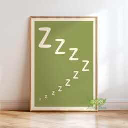 Sleepy Zzz Wall Art Print, Minimalist Bedroom Decor, Modern Mid Century Sleep Poster, Relaxing Art, Calm Green Nursery Print - thumbnail 1