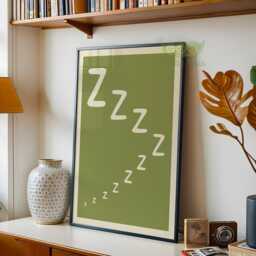 Sleepy Zzz Wall Art Print, Minimalist Bedroom Decor, Modern Mid Century Sleep Poster, Relaxing Art, Calm Green Nursery Print - thumbnail 2