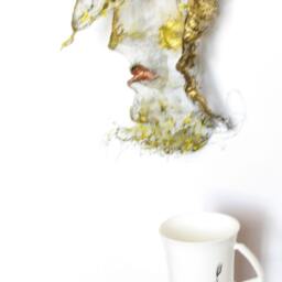Art Deco Yellow Hat Girl Modern Art Ooak - thumbnail 4