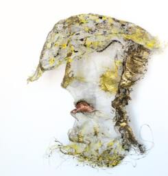 Art Deco Yellow Hat Girl Modern Art Ooak - thumbnail 1
