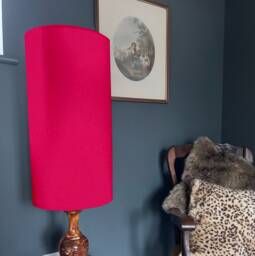 Cerise Pink Cotton Drum Extra Tall Cylindrical Lampshade, With A White Lining