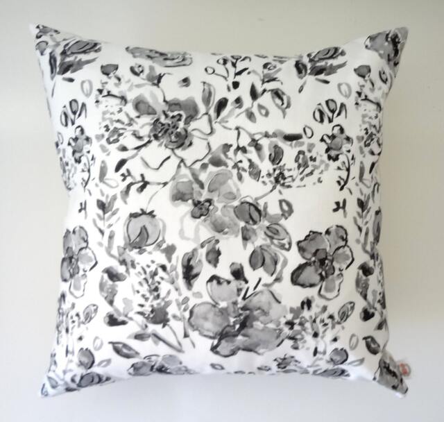 Watercolor Floral Pillow Cover Black & White Designer Accent - image 1