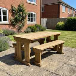 Yews Rounded Picnic Table & Bench Set - Solid Wood Garden Dining Furniture Heavy Duty Timber Outdoor Size & Colours Options - thumbnail 3