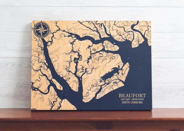 Beaufort, South Carolina Map - Engraved Wood Coastal Chart Wall Art Sign, Beach Home Decor Nautical Print, Unique Personalized Family Gift - image 1
