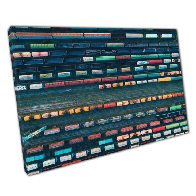 Colorful Cargo Freight Trains Aerial Wall Art Print On Canvas For Home Office Decor - image 1