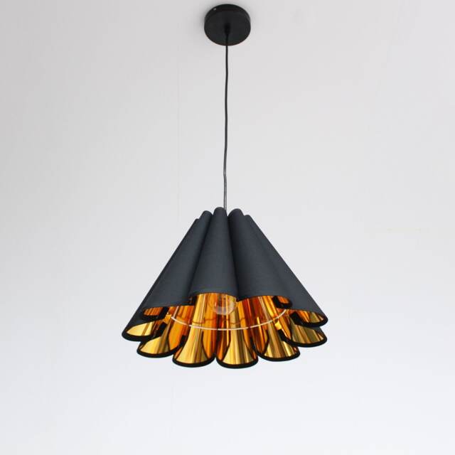 Handmade Black Pleated Pendant Lighting Fabric & Acrylic Shade - image 1