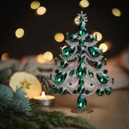 Handcrafted Crystal Rhinestone Christmas Tree, Emerald & Clear Ornaments
