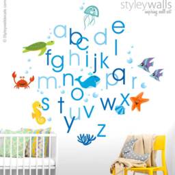 Alphabet Wall Decal, Sticker, Under The Sea Life Abc Aquarium Fishes Lettering Playroom Decor - thumbnail 2
