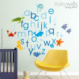 Alphabet Wall Decal, Sticker, Under The Sea Life Abc Aquarium Fishes Lettering Playroom Decor - thumbnail 1