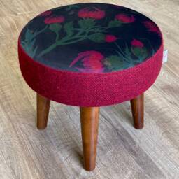 Black Velvet With Red Thistle & Harris Tweed Small Footstool - thumbnail 3