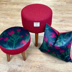 Black Velvet With Red Thistle & Harris Tweed Small Footstool - thumbnail 4