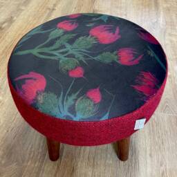 Black Velvet With Red Thistle & Harris Tweed Small Footstool - thumbnail 2