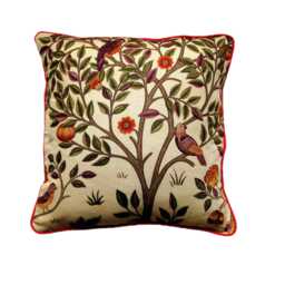 William Morris Kelmscott Tree, Arts & Crafts, Beige, Burgundy Red, Green Orange Linen Viscose Cushion, Throw Pillow Home Decor - thumbnail 1