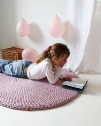 Chunky Knit Round Rug Dusty Pink Organic Cotton Play Mat - thumbnail 1