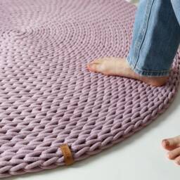 Chunky Knit Round Rug Dusty Pink Organic Cotton Play Mat - thumbnail 2