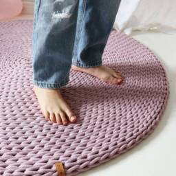 Chunky Knit Round Rug Dusty Pink Organic Cotton Play Mat - thumbnail 3
