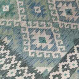 Kilim Rug Turquoise, Handmade Artisan Afghan Turkish Persian Qashqai Navajo Bohemian Natural Wool Flatweave 143x106 cm - thumbnail 4
