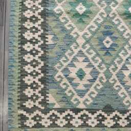 Kilim Rug Turquoise, Handmade Artisan Afghan Turkish Persian Qashqai Navajo Bohemian Natural Wool Flatweave 143x106 cm - thumbnail 2