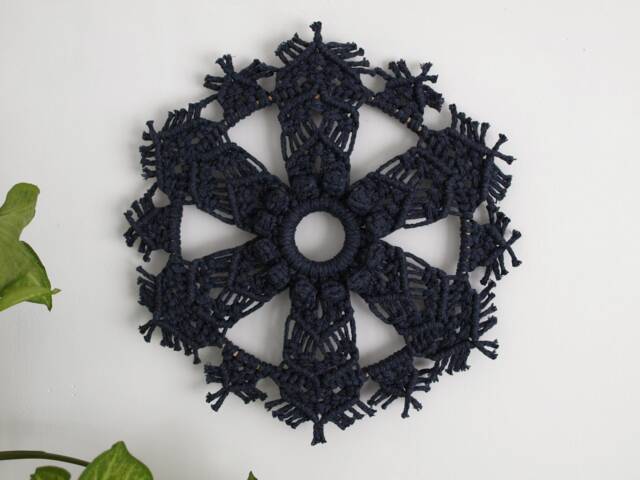 Modern Macrame Mandala Wall Hanging Dark Blue Indie Decor - 14 - image 1