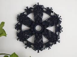 Modern Macrame Mandala Wall Hanging Dark Blue Indie Decor - 14 - thumbnail 1