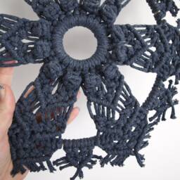 Modern Macrame Mandala Wall Hanging Dark Blue Indie Decor - 14 - thumbnail 4