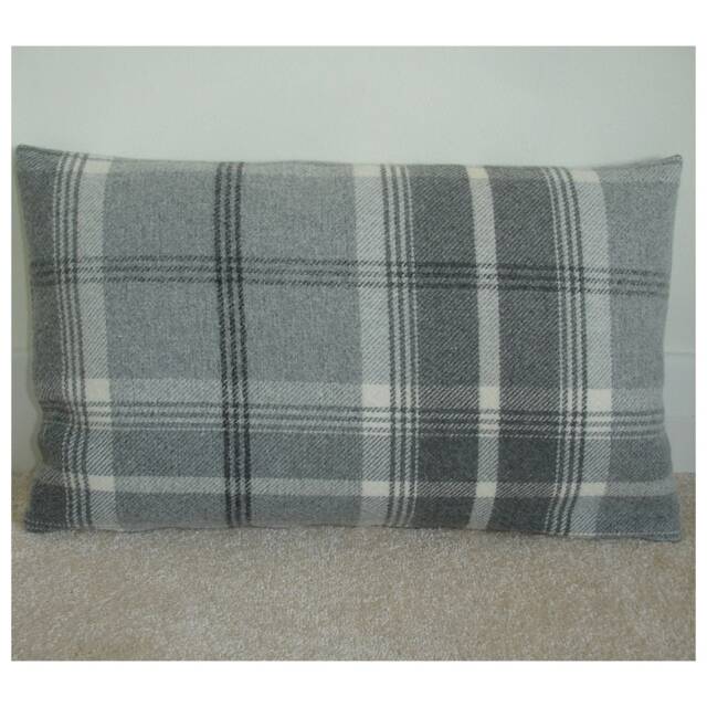Grey Tartan Wool Feel Cushion Cover Bolster Pillow Sham Soft Coorie Gray Scottish Plaid Check Zip Pillowcase 12x16 12x20 16x24 20x26 Oblong