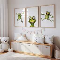 Frog Wall Art. Set Of 3, Watercolor Nursery Decor - Printed Or Framed - thumbnail 2
