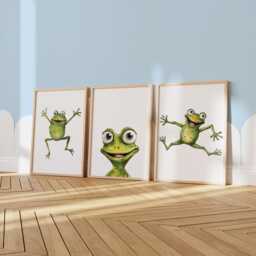 Frog Wall Art. Set Of 3, Watercolor Nursery Decor - Printed Or Framed - thumbnail 1