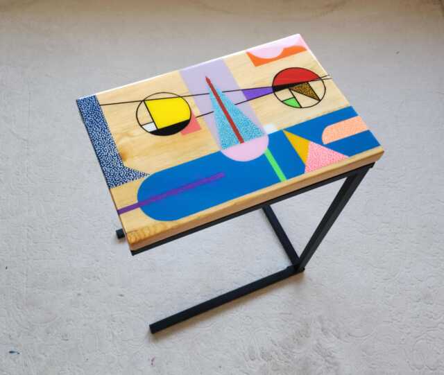 Abstract Epoxy C Couch Table, Colorful Art Side Table - image 1