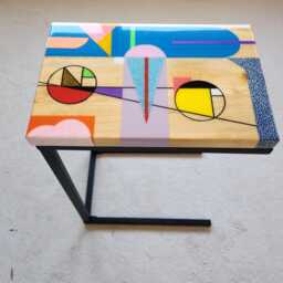 Abstract Epoxy C Couch Table, Colorful Art Side Table - thumbnail 3