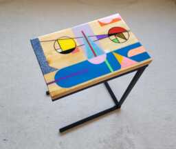 Abstract Epoxy C Couch Table, Colorful Art Side Table - thumbnail 1
