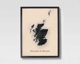Clan Fletcher Of Dunans Scottish Tartan Map - Scotland Family Wall Decor, Ready To Hang - thumbnail 1