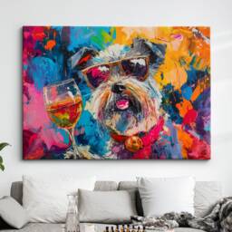 Miniature Schnauzer Toasting Drink Dog Pet Art Abstract Painting Framed Poster Print & Canvas Wall Living Home Decor Interior - thumbnail 1