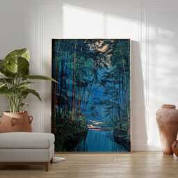 Blue Green Nature Art - Bamboo Forest River Poster Japanese Woodblock Style Landscape - thumbnail 3