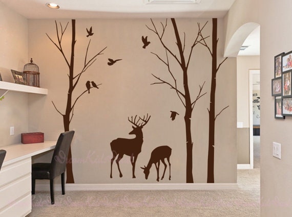Nursery Wall Decal Deer Tree Art Sticker With Flying Birds-Dk112 - image 1