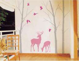 Nursery Wall Decal Deer Tree Art Sticker With Flying Birds-Dk112 - thumbnail 3