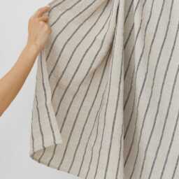 Beige Striped Linen Beach Towel - Absorbent Bath Sheet Quick Dry Cotton Blend Lightweight Travel Minimalist Blanket - thumbnail 3