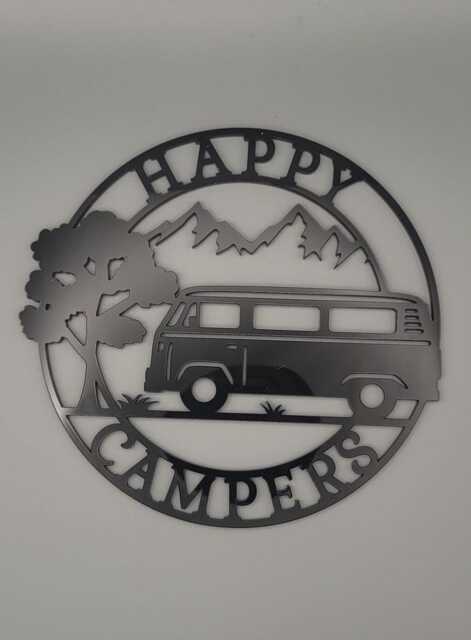 Happy Campers, Adventure, Camping Plaque, Man Cave, Campervan Decor, Name, Door Or Wall Hanger in Acrylic Wood - image 1