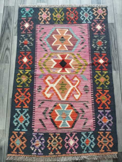 Kilim Rug Multicolour, Handmade Artisan Afghan Turkish Persian Rug, Navajo Moroccan Bohemian Flatweave, Natural Wool Dhurrie 124x80 cm - image 1