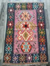 Kilim Rug Multicolour, Handmade Artisan Afghan Turkish Persian Rug, Navajo Moroccan Bohemian Flatweave, Natural Wool Dhurrie 124x80 cm - thumbnail 1