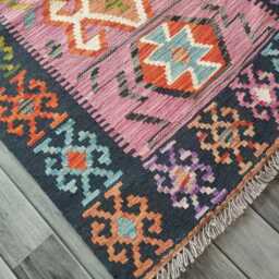 Kilim Rug Multicolour, Handmade Artisan Afghan Turkish Persian Rug, Navajo Moroccan Bohemian Flatweave, Natural Wool Dhurrie 124x80 cm - thumbnail 3